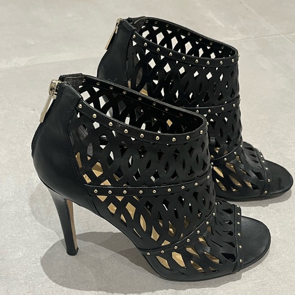 Black cage stiletto heels with gold stud accents. Ivanka Trump US 8.5 - Picture 1 of 6